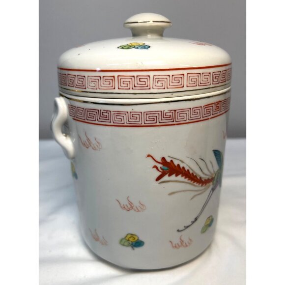 Vintage Chinese Double lid Hand Painted Dragon Phoenix Tea Caddy Satsuma - Picture 4 of 8